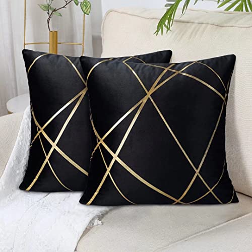 Black and Gold Velvet Cushion Covers Pack
