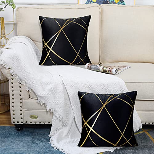 Black and Gold Velvet Cushion Covers Pack