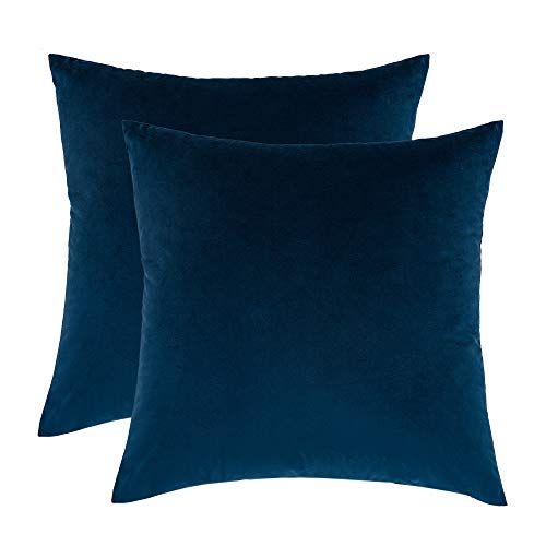 Navy Blue Velvet Throw Pillow Cases (Set of 2)