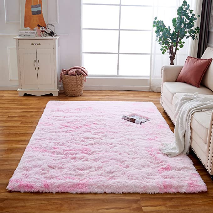 Pink Furry Area Rug for Dorm or Bedroom