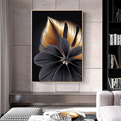 Nordic Black Golden Leaf Canvas Art Set