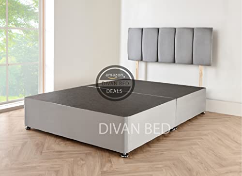 Grey Suede Double Bed with Storage Drawers