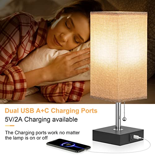 Modern USB Bedside Table Lamp with Charging Ports