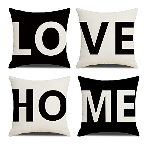 Linen Love Pillow Covers Set (Black)