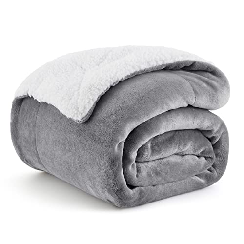 Fluffy Sherpa Fleece Bed Blanket - Silver Grey