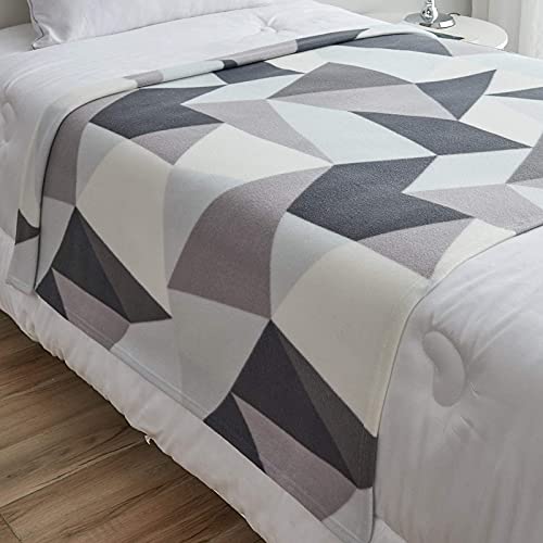 Geometric Fleece Bunk Bed Throw, Grey/Charcoal/Black