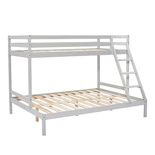Grey Wood Triple Bunk Bed with Guard Rail