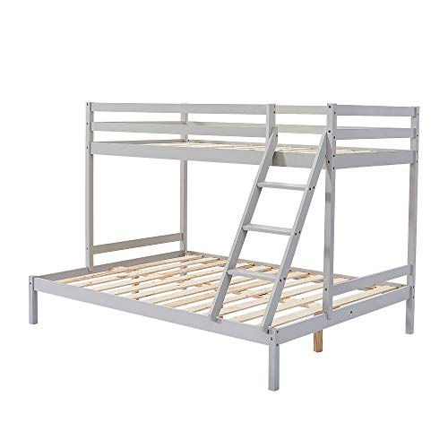 Grey Wooden Triple Bunk Bed with Guard Rail