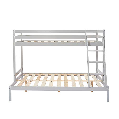 Grey Wooden Triple Bunk Bed with Guard Rail