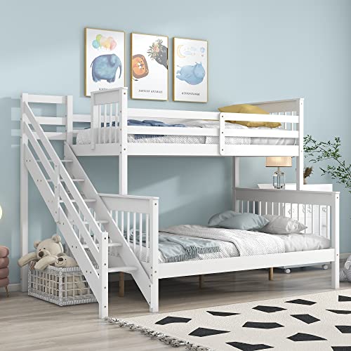 Triple Bunk Bed, Single & Double Sleeper, Solid Wood, White