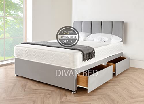 Grey Suede Double Bed with Storage Drawers