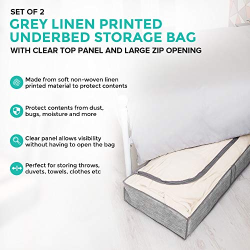 Grey Linen Underbed Storage Bags with Clear Window