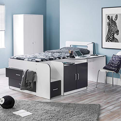 White Charcoal Mid Sleeper with Storage - Single
