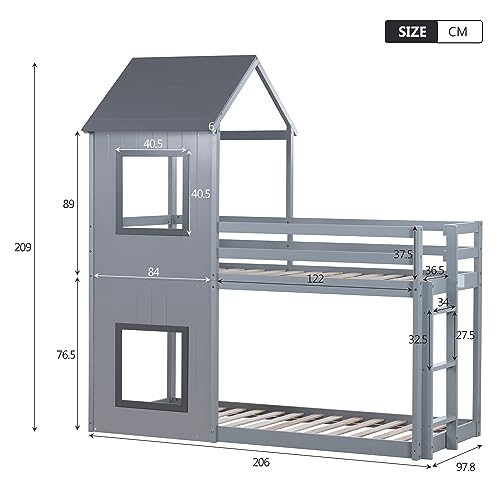 Kids' Treehouse Bunk Beds, Gray, with Ladder and Canopy