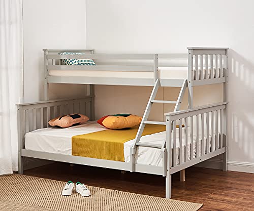Triple Sleeper Bunk Beds, Grey Solid Wooden Bed Frame