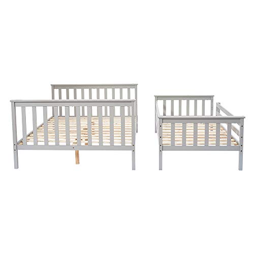 Triple Sleeper Bunk Beds, Grey Solid Wooden Bed Frame