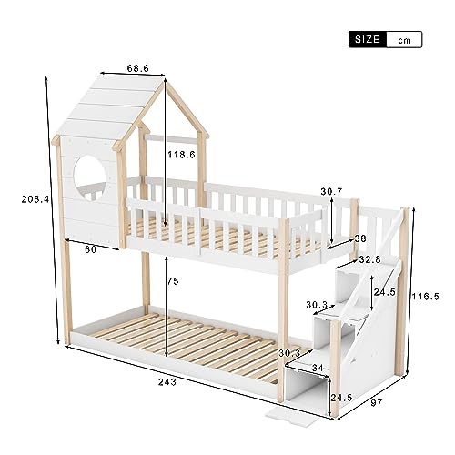 3FT Treehouse Bunk Bed, Wood House for Kids