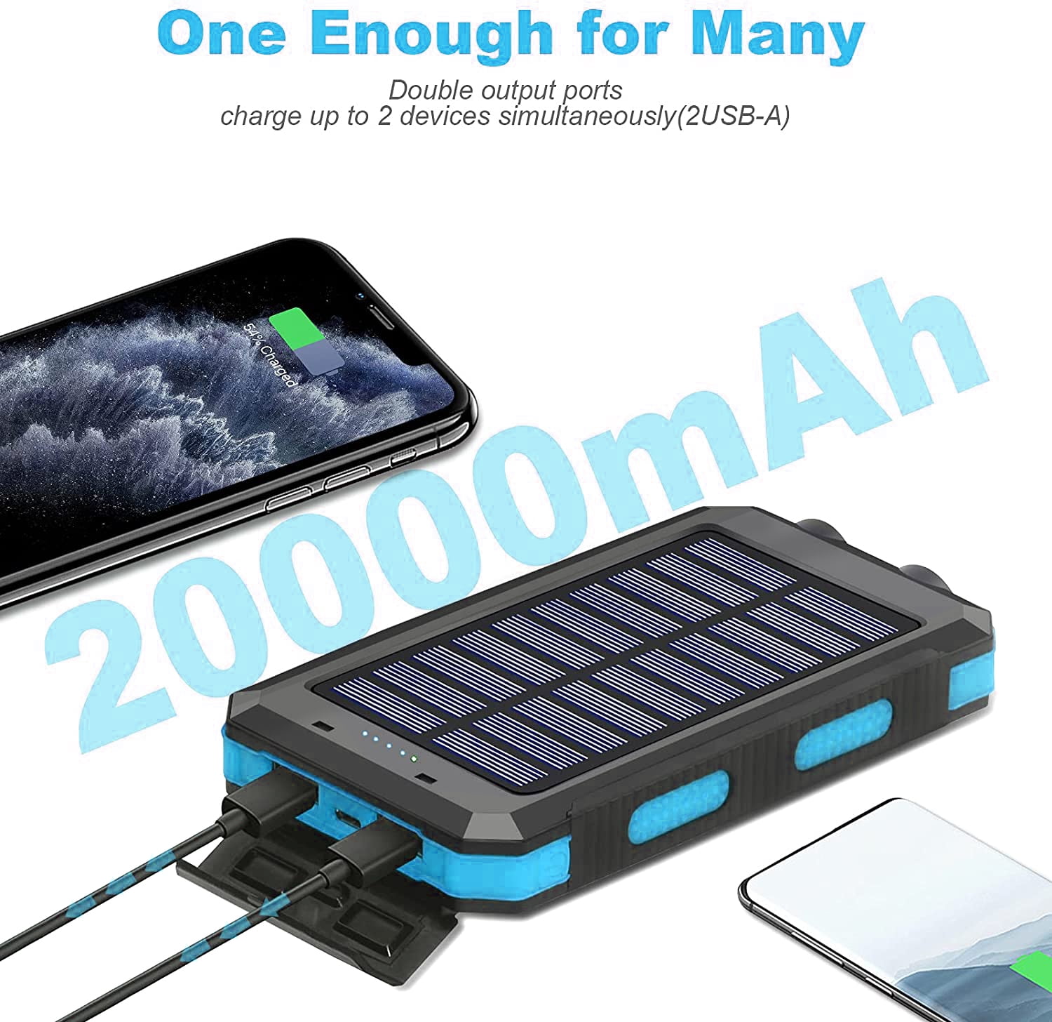 Solar Power Bank with Dual USB Ports, LED Light