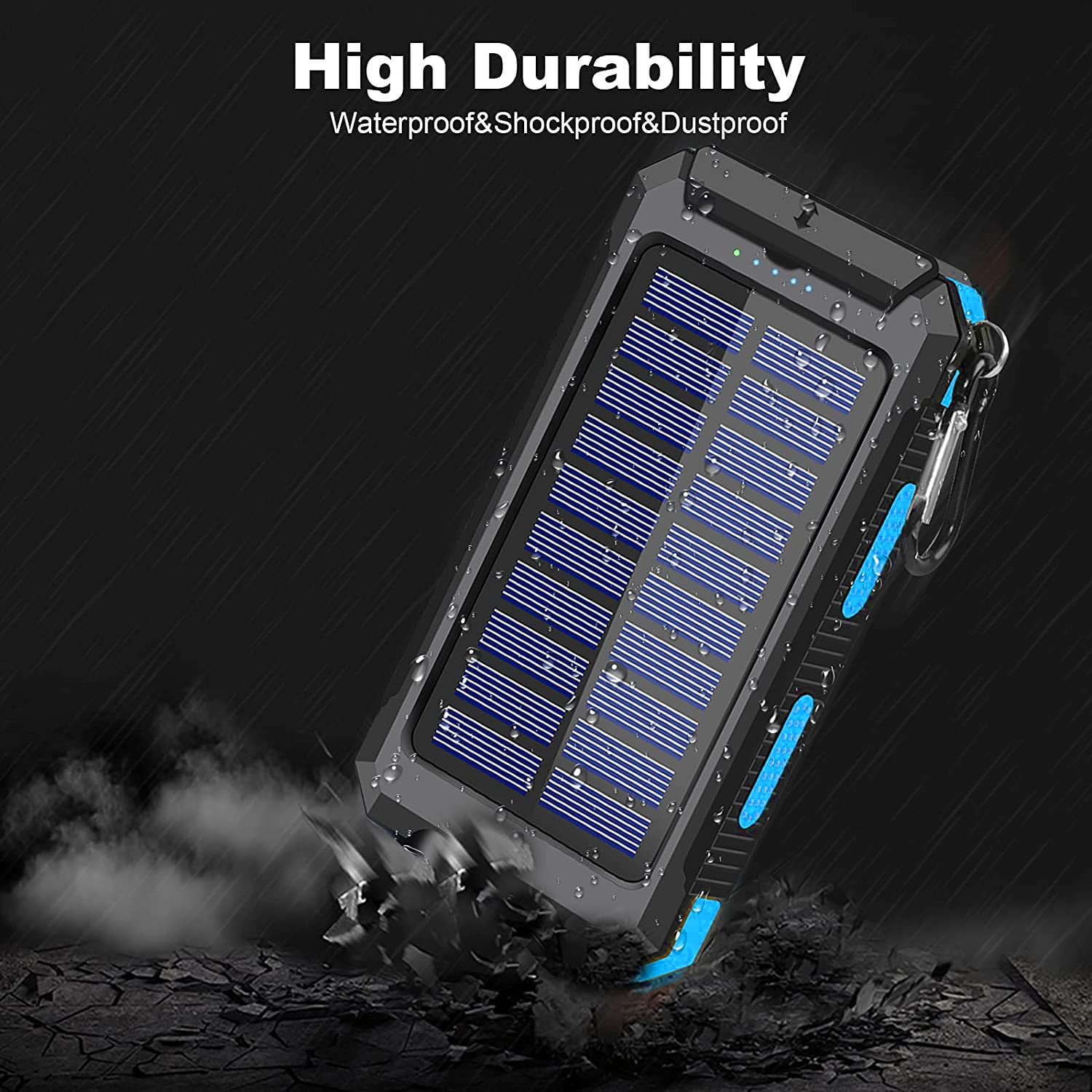 Solar Power Bank with Dual USB Ports, LED Light