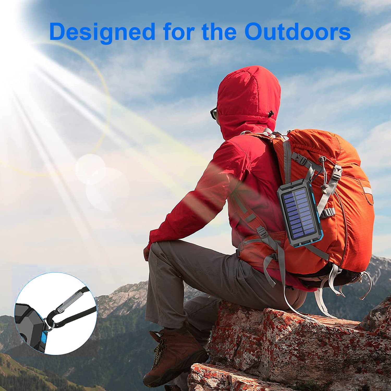 Solar Power Bank with Dual USB Ports, LED Light