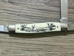 VINTAGE COLONIAL PROV USA SCRIMSHAW SERIES 3 BLADE STOCKMAN FOLDING POCKET KNIFE