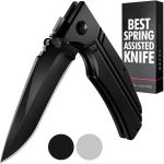 Grand Way Tactical Knife for Men - Black Pocket Knife - Best Spring Assisted