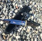 Al Mar knife seki Japan Black Leather Sheath, Fixed Blade 1980s Great Condition 