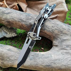 All-steel mechanical folding knife silver hollow design jungle outdoor EDC knife