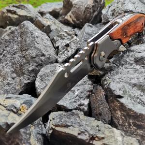 Tactical Folding Pocket Knife Wooden handle Outdoor Hiking camping hunting knife