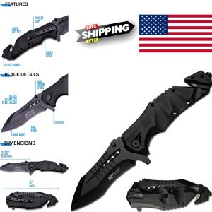 Tactical Folding Knife 3.75 Inch Black Stainless Steel Blade for Outdoor Use