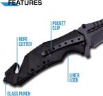 Tactical Folding Knife 3.75 Inch Black Stainless Steel Blade for Outdoor Use