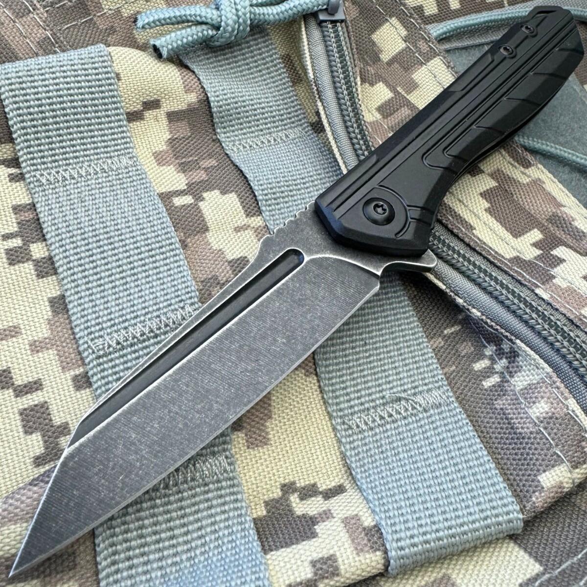 7.75" Stonewashed Tactical Black Spring Assisted Open Folding Blade Pocket Knife