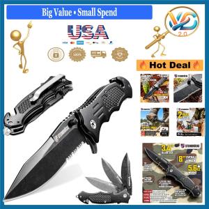 Folding Tactical Knife 8Cr13Mov Stainless Steel 3.4'' Blade Black Aluminum Ha...