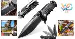 Folding Tactical Knife 8Cr13Mov Stainless Steel 3.4'' Blade Black Aluminum Ha...