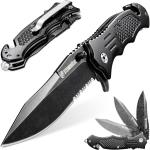 Folding Tactical Knife 8Cr13Mov Stainless Steel 3.4'' Blade Black Aluminum Ha...