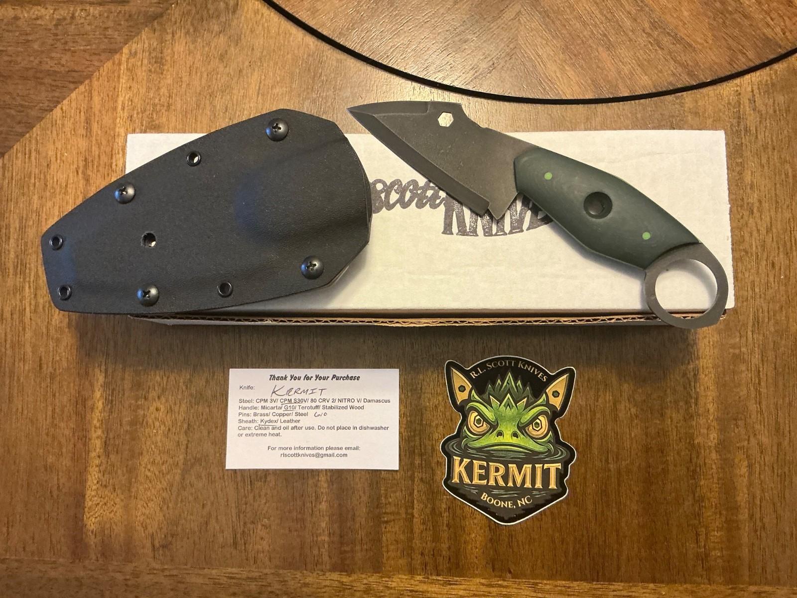 RL Scott Kermit custom fixed blade knife G10 Handle & S30V with Kydex Sheath
