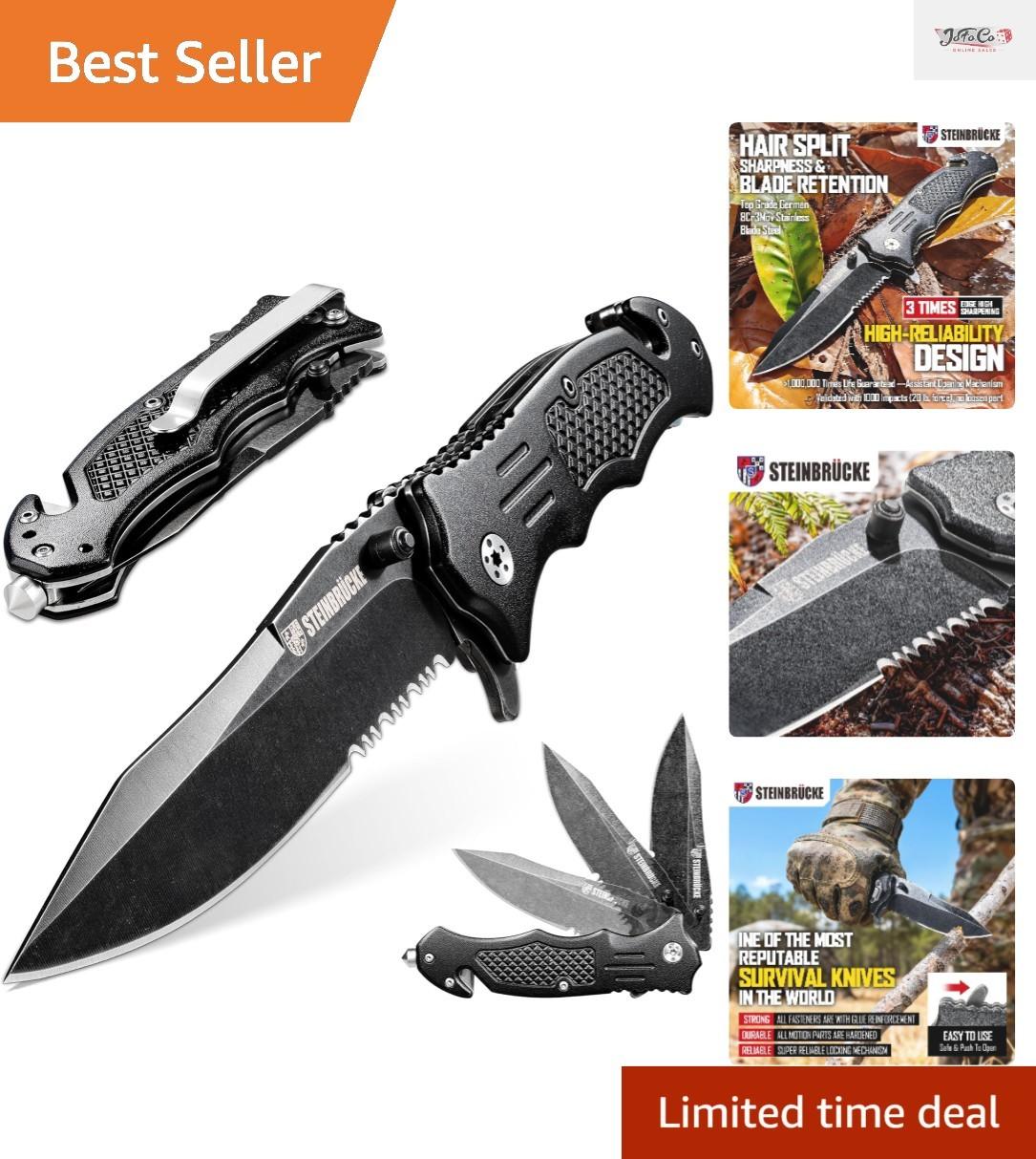 Versatile Tactical Folding Knife - 3.4'' 8Cr13Mov Blade, Reversible Clip, Black