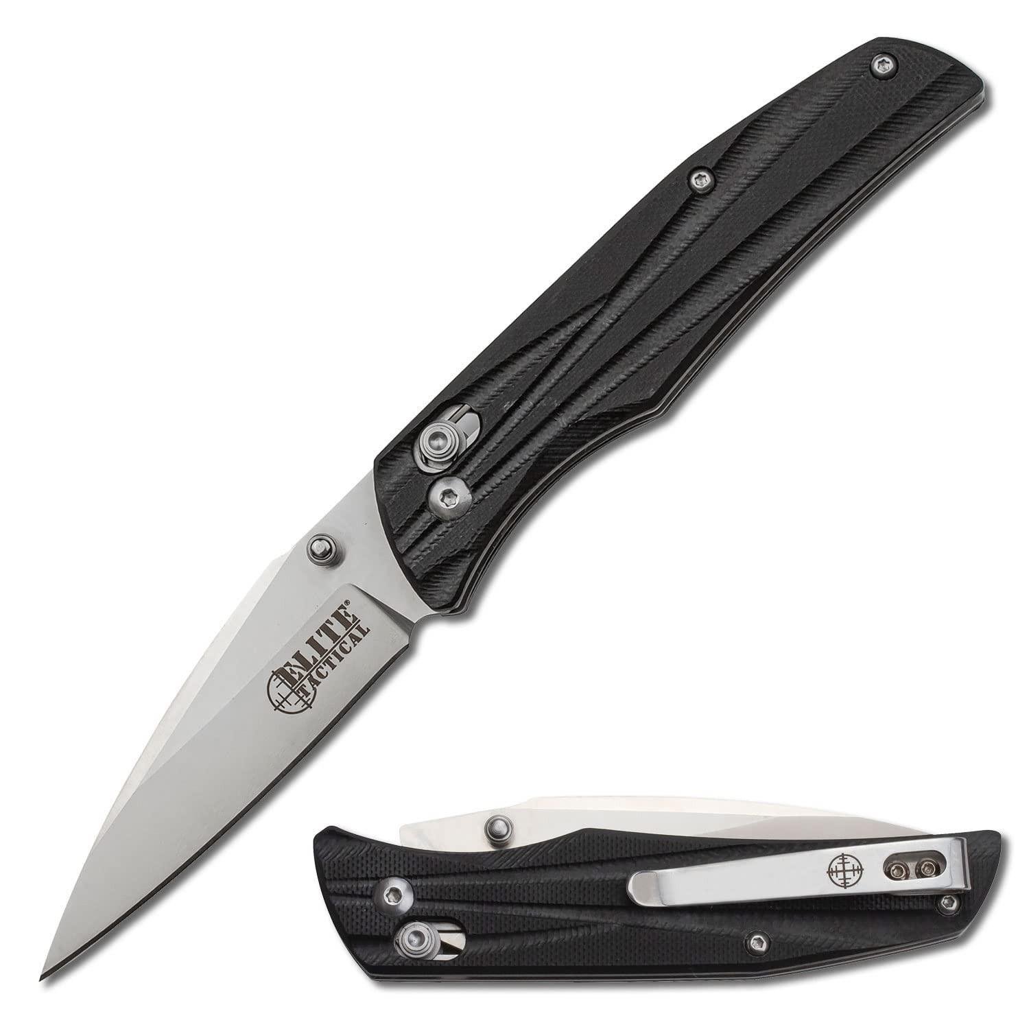 Elite Tactical TRAVERSE Folding Knife, D2 Steel Wharncliffe Blade, G10 Handle
