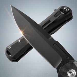 Black Tactical Folding Pocket Knife 4.5" D2 Steel Blades Button Lock Pocket Clip