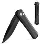 Black Tactical Folding Pocket Knife 4.5" D2 Steel Blades Button Lock Pocket Clip