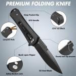 Black Tactical Folding Pocket Knife 4.5" D2 Steel Blades Button Lock Pocket Clip