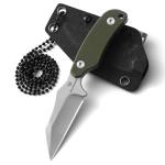 DRACHENADER Mini Neck Knife with Sheath, D2 Steel Blade Silver Full Tang EDC Small Wharncliffe Knife with G10 Handle for Men, Horizontal Carry