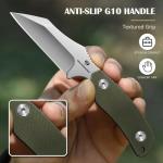 DRACHENADER Mini Neck Knife with Sheath, D2 Steel Blade Silver Full Tang EDC Small Wharncliffe Knife with G10 Handle for Men, Horizontal Carry