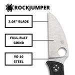 Spyderco RockJumper Lightweight Knife with 3.08" VG-10 Steel Wharncliffe Blade and Black FRN Handle - PlainEdge - C254PBK