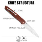 Carimee EDC Wharncliffe Pocket Knife with Rosewood Handle