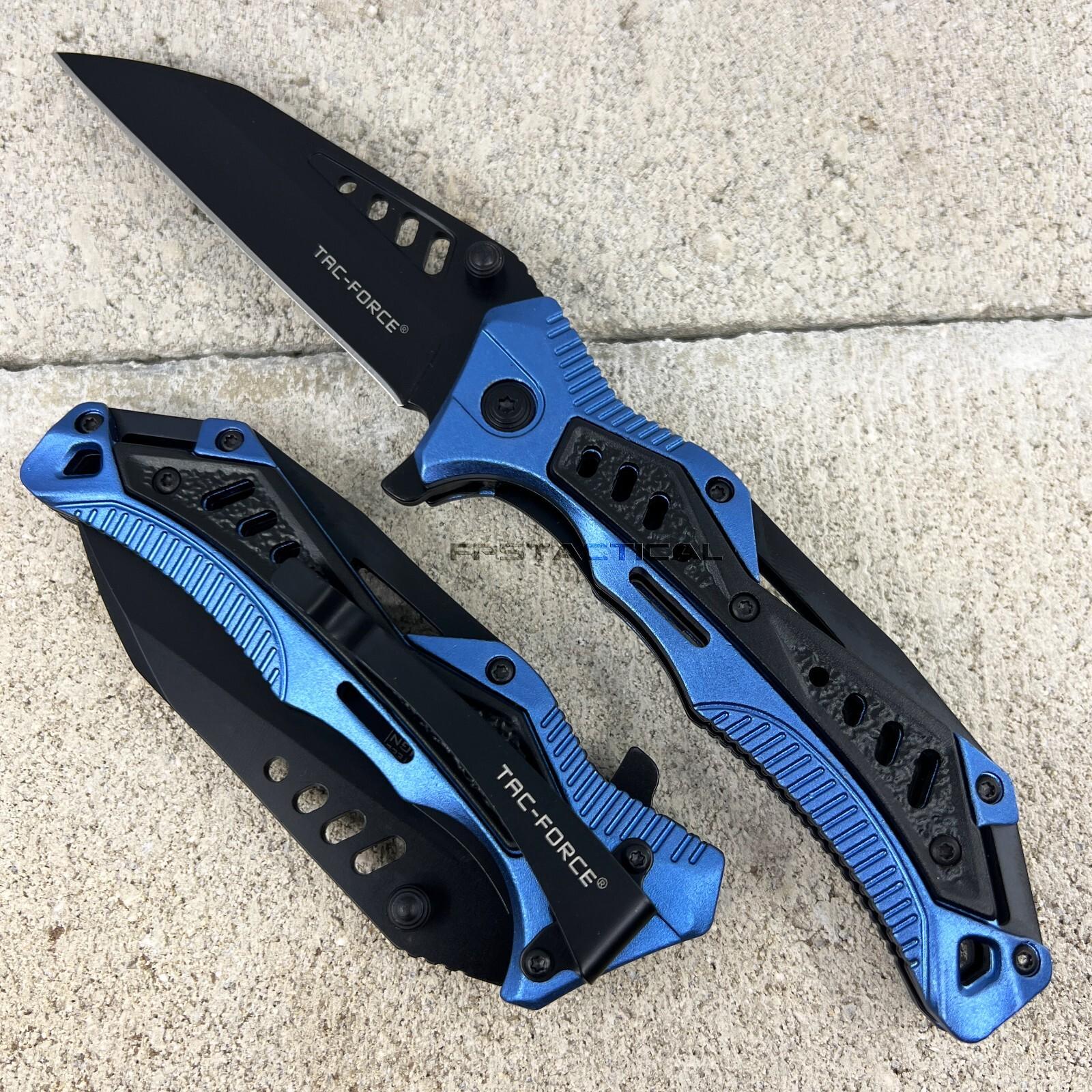 Tac-Force Police Spring Assisted Rescue Knife Black / Blue Wharncliffe 3.5"