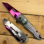 Tac-Force Wharncliffe Punisher Spring Assisted Knife Purple Silver w Skulls 3.5"