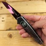 Tac-Force Wharncliffe Punisher Spring Assisted Knife Purple Silver w Skulls 3.5"