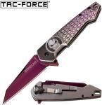 Tac-Force Wharncliffe Punisher Spring Assisted Knife Purple Silver w Skulls 3.5"