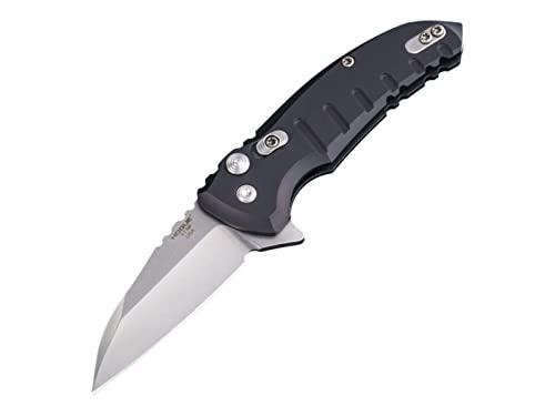 Hogue Elishewitz X1-Microflip Flipper 2.75" CPM-154 Stonewashed Plain Wharncliffe Blade, Black Aluminum Handles, Button Lock Folding Pocket Knife - 24160
